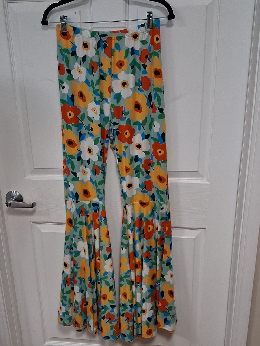 ADORA Floral Bell-Bottom Pants in White, Yellow, Orange and Blue